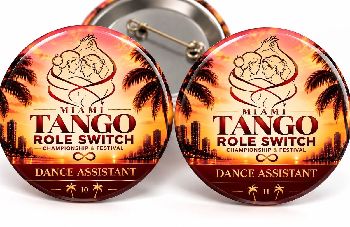 Two Dance Assistant pins, numbered 10 and 11, with the festival logo